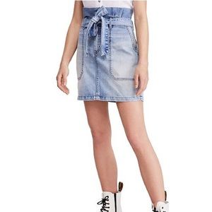 Tie High-Waist Denim Mini Skirt